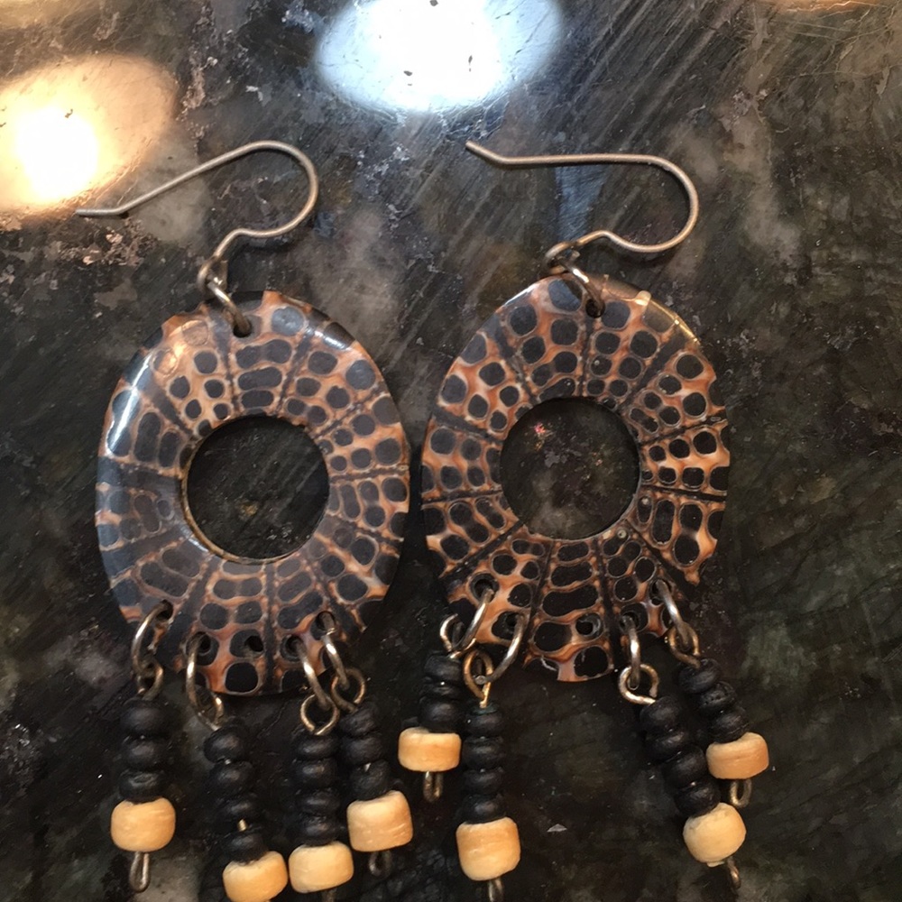 Tribal shell earrings with titanium posts